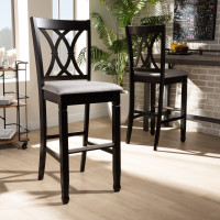 Baxton Studio RH316B-Grey/Dark Brown-BS Calista Modern and Contemporary Grey Fabric Upholstered and Espresso Brown Finished Wood 2-Piece Bar Stool Set